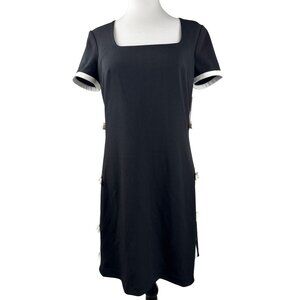 Karl Lagerfeld Paris Women's Bow Trim Scuba Crepe Sheath Black Dress Size 4